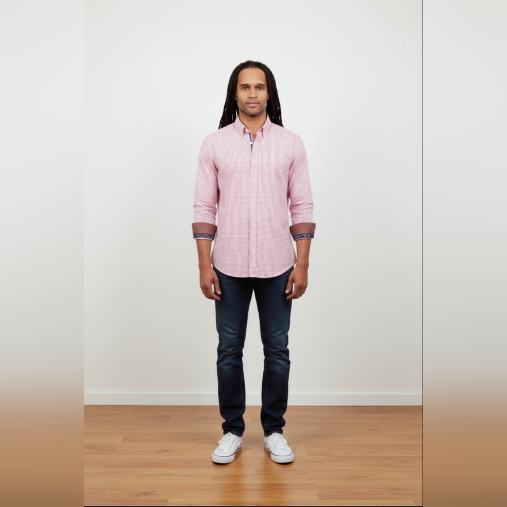 Ted Baker Men's Pink Gingham Button Down Shirt